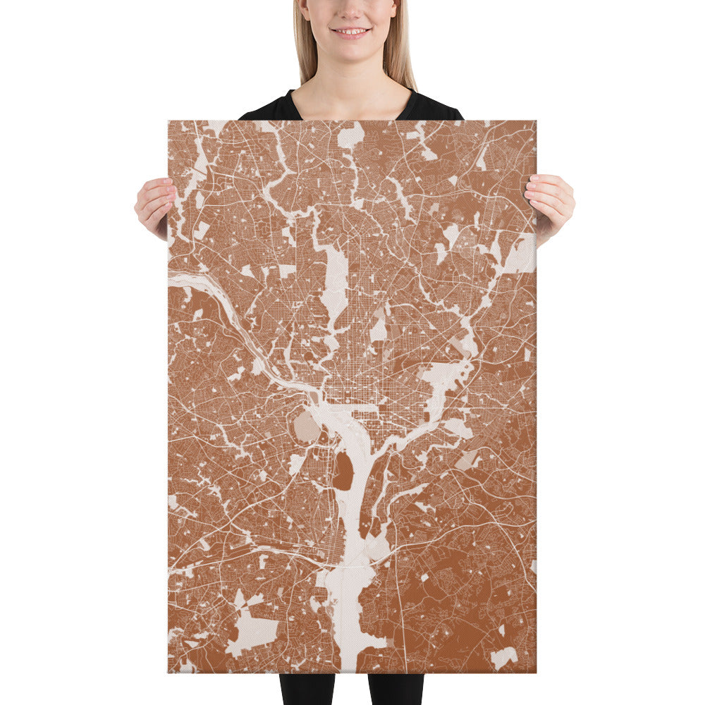 Washington, D.C. Brown and White Canvas Map