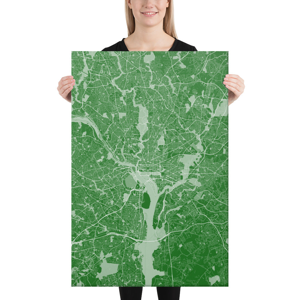 Washington, D.C. Green and White Canvas Map