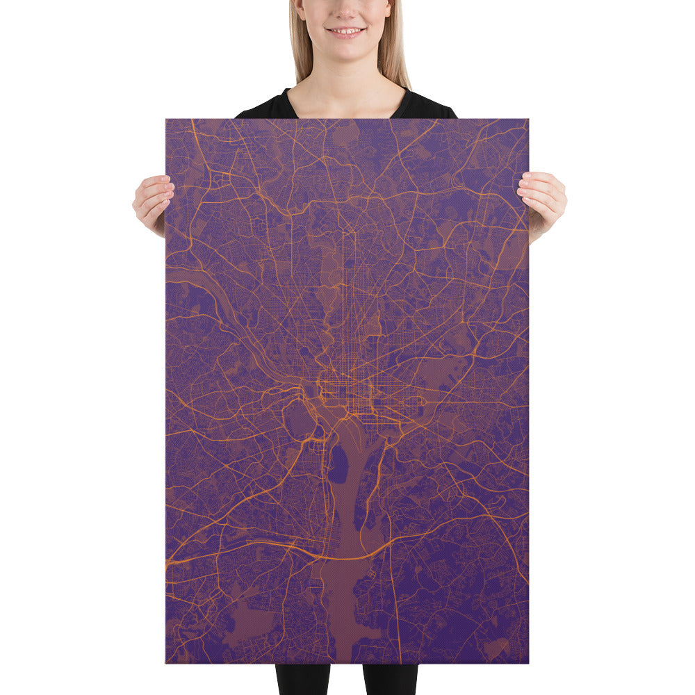 Washington, D.C. Purple and Orange Canvas Map