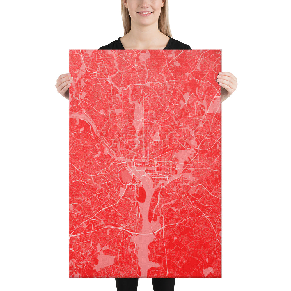 Washington, D.C. Red and White Canvas Map