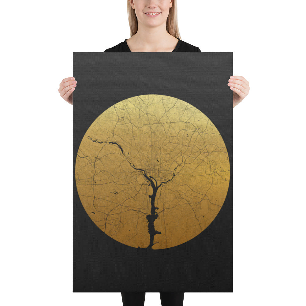 Washington, D.C. Gold on Black Canvas Map