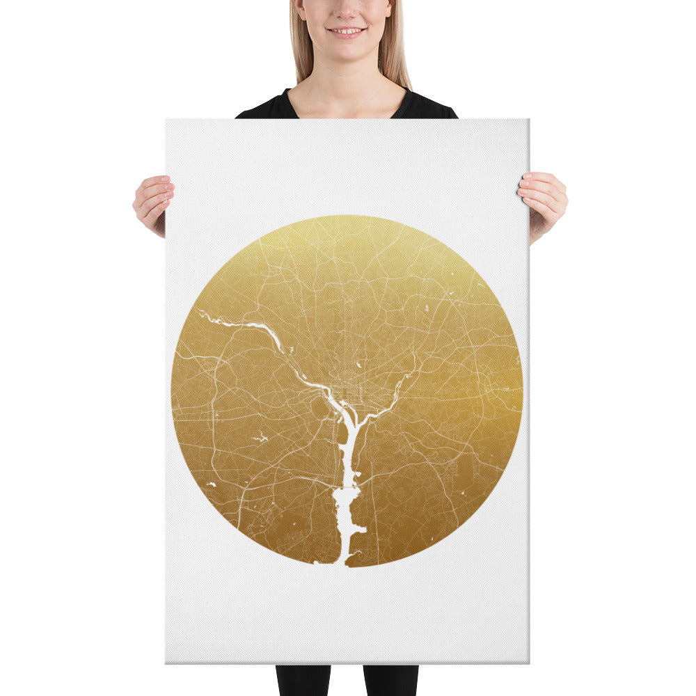 Washington, D.C. Gold on White Canvas Map