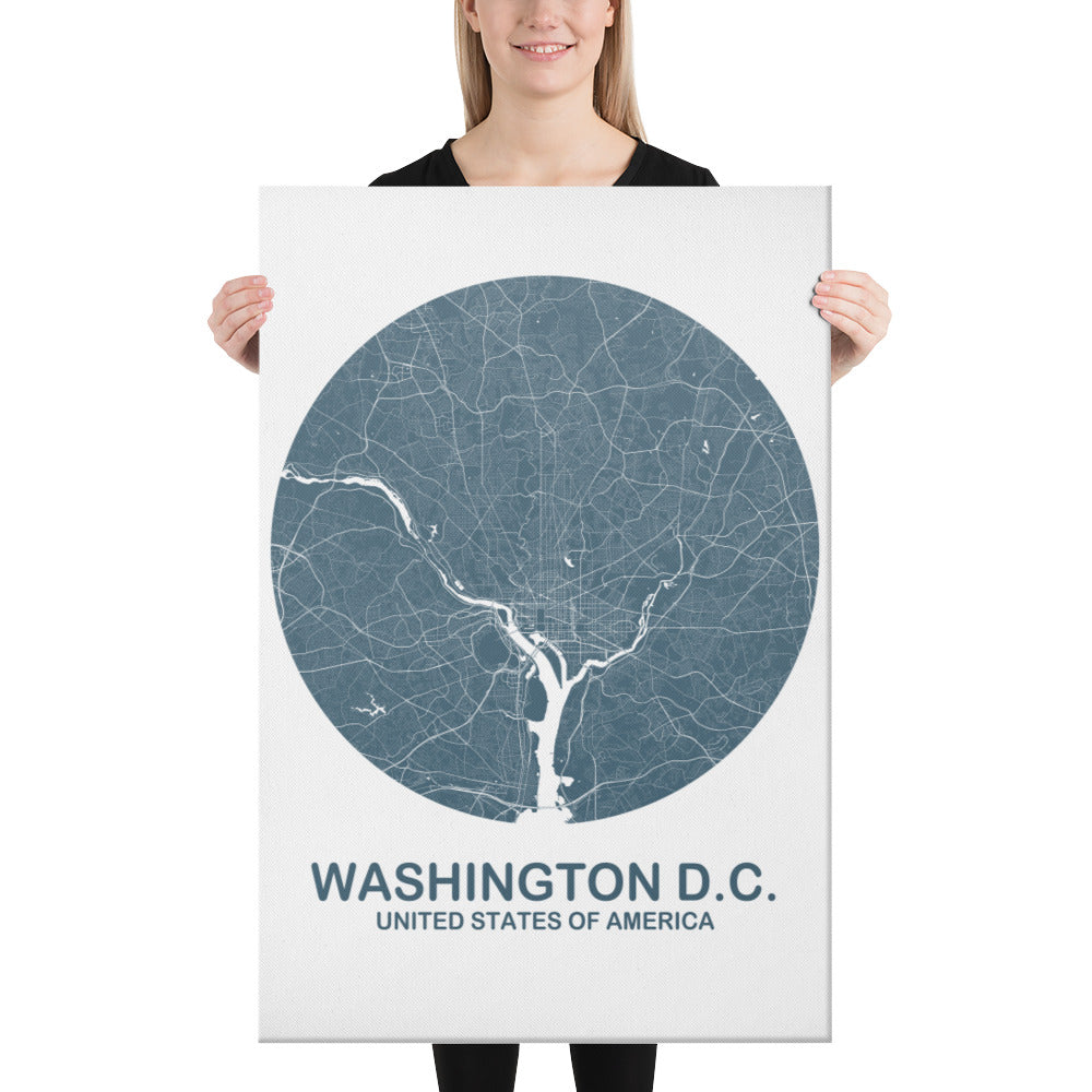 Washington, D.C. Circular Blue Canvas Map