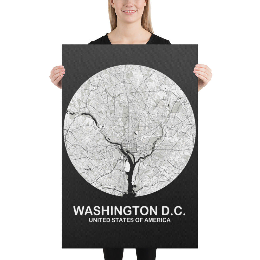 Washington, D.C. Circular White Canvas Map