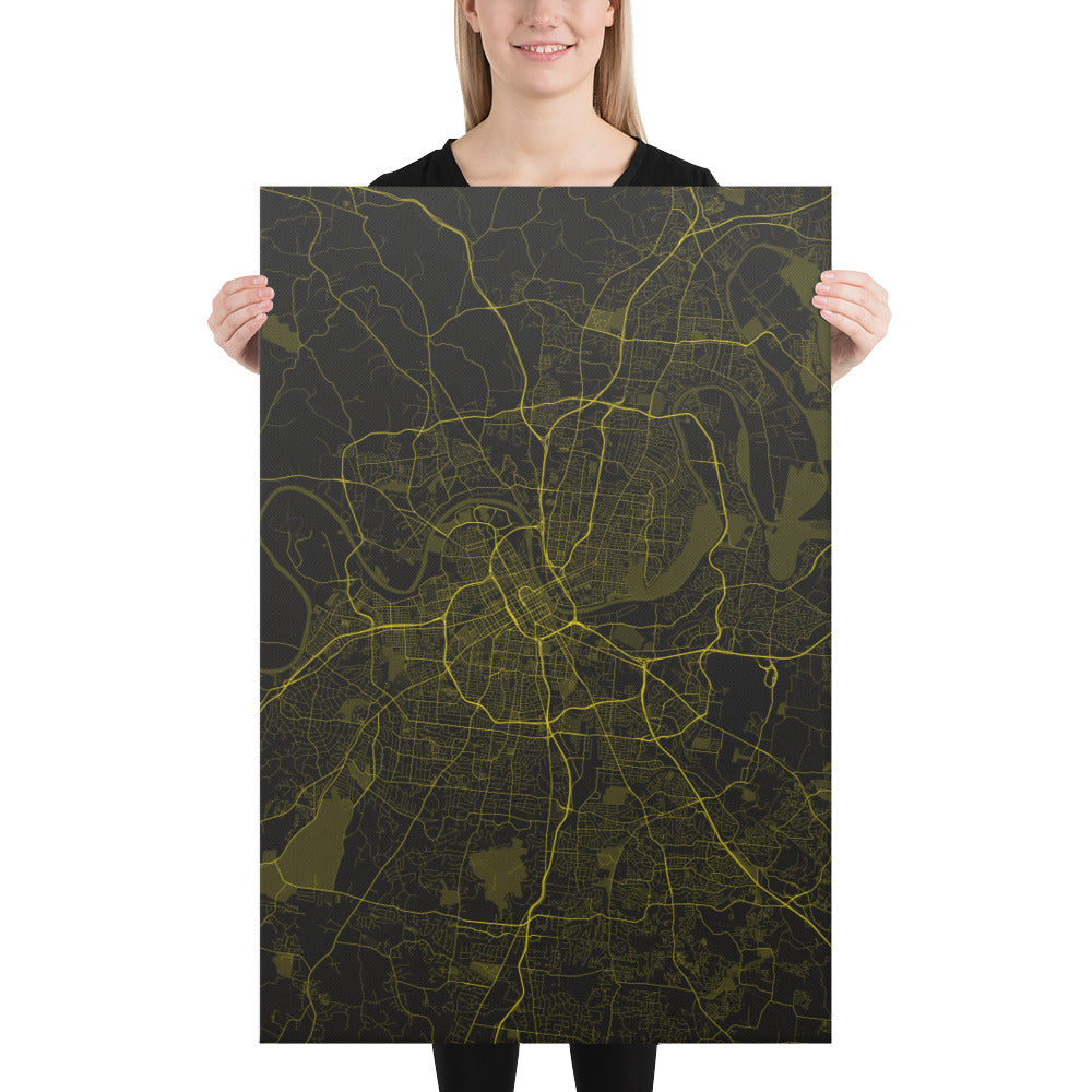 Nashville Black and Yellow Canvas Map