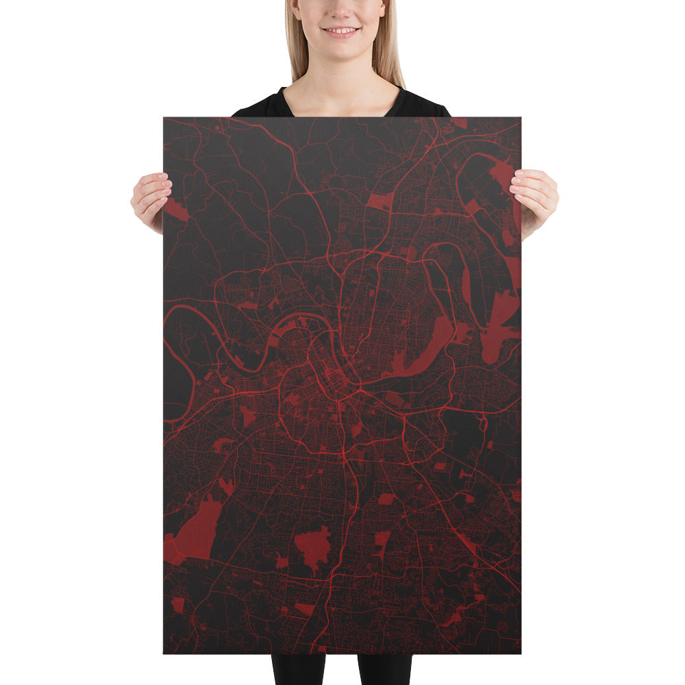 Nashville Black and Red Canvas Map