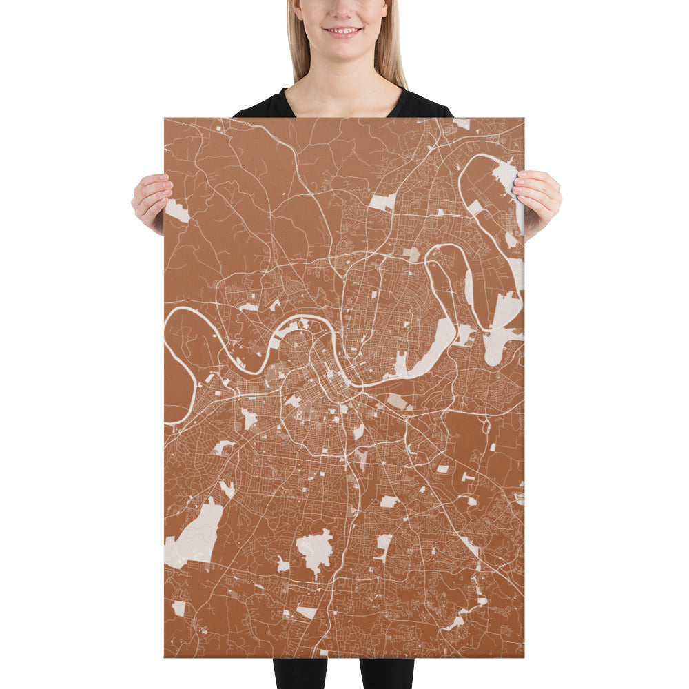 Nashville Brown and White Canvas Map