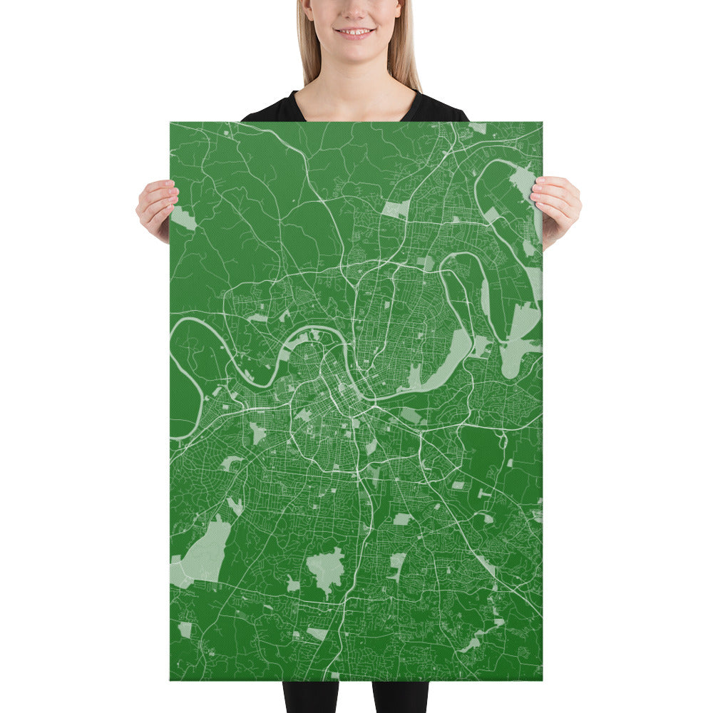 Nashville Green and White Canvas Map