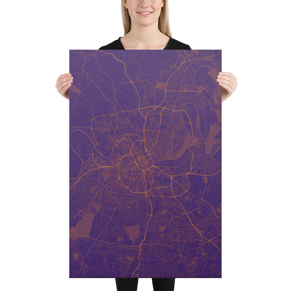 Nashville Purple and Orange Canvas Map