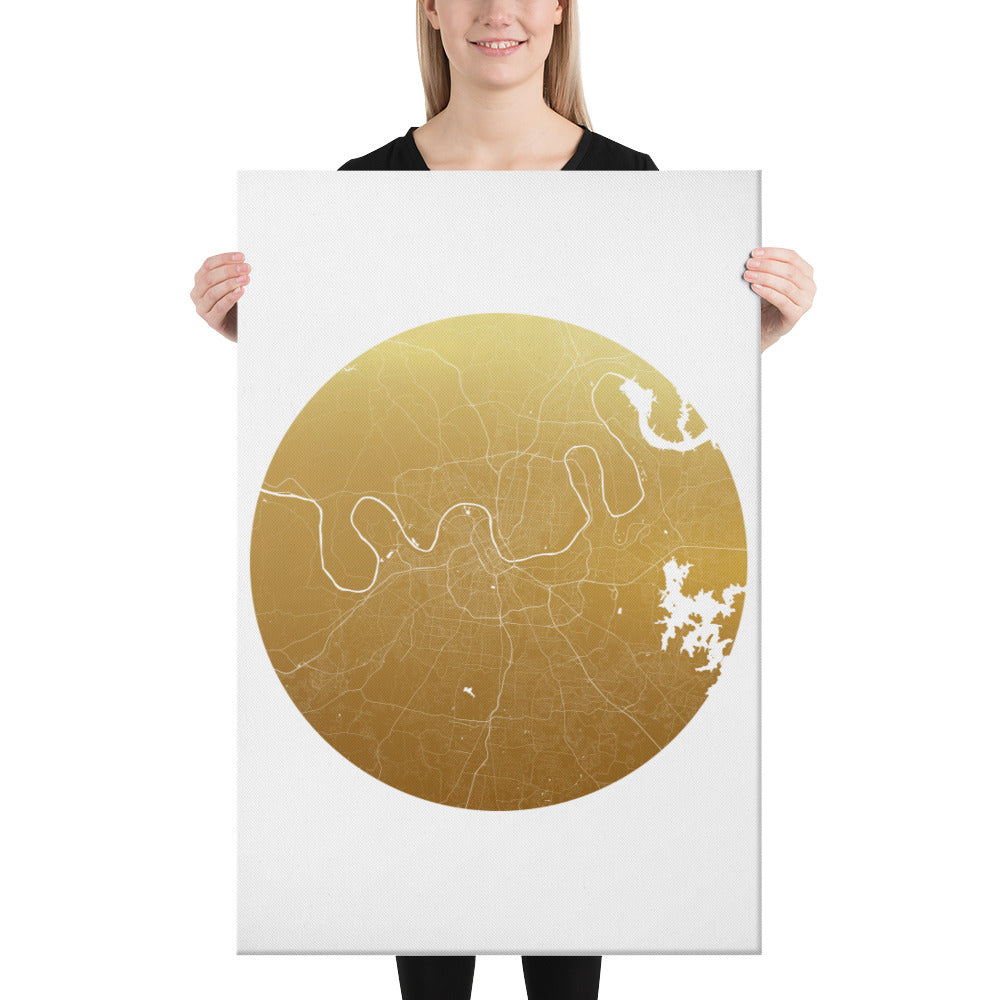 Nashville Gold on White Canvas Map