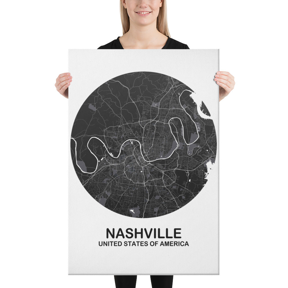 Nashville Circular Black Canvas Map