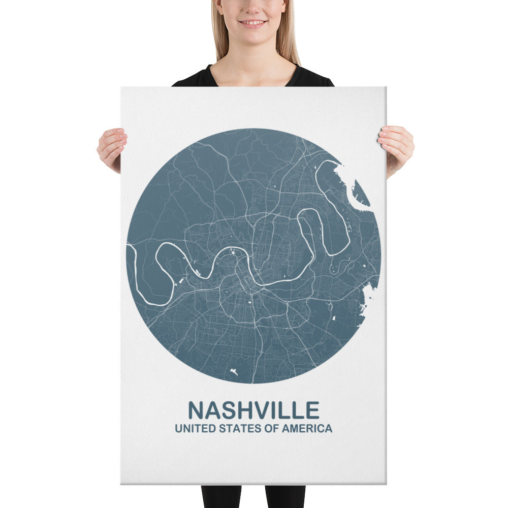 Nashville Circular Blue Canvas Map