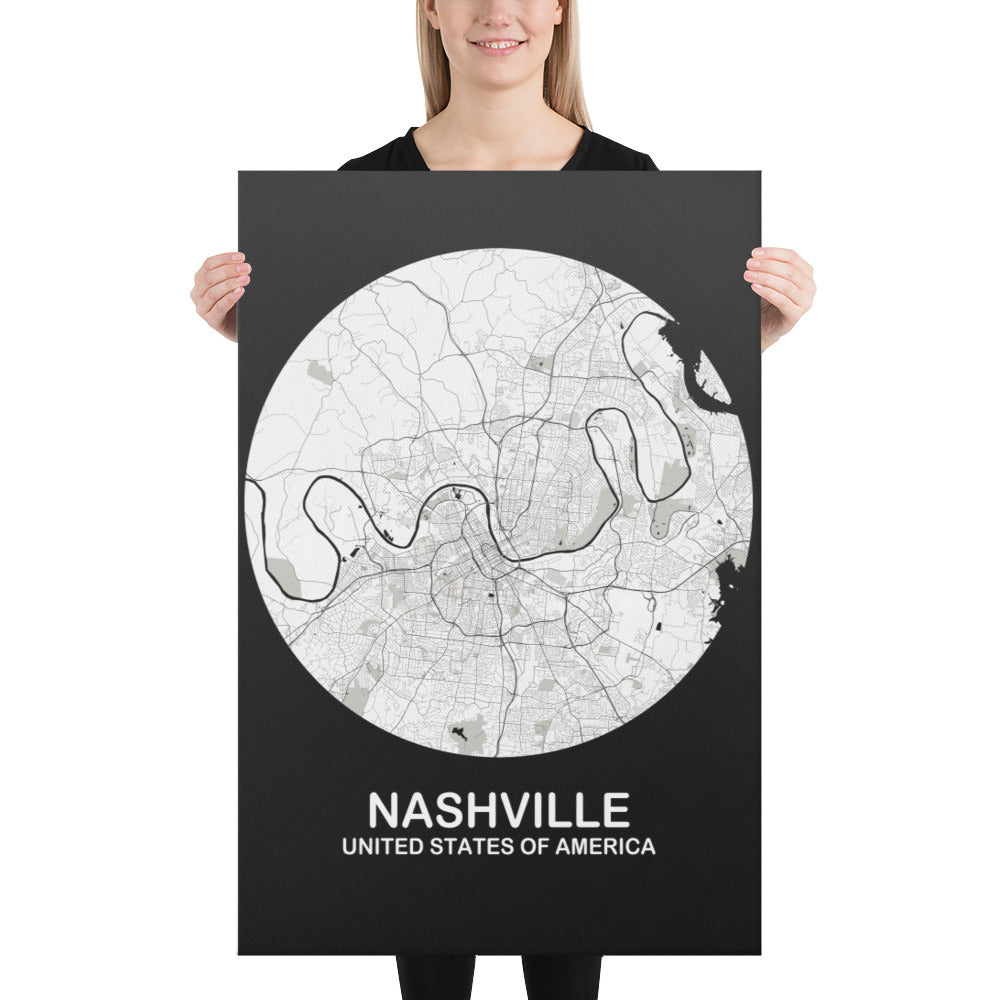 Nashville Circular White Canvas Map