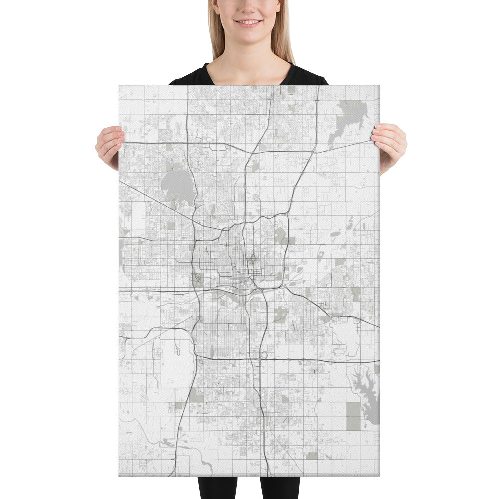 Oklahoma City White Canvas Map