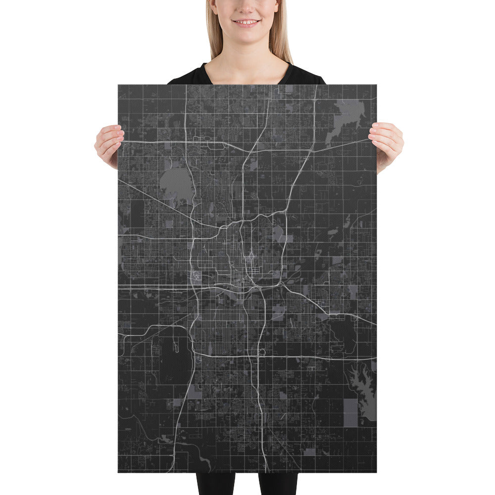 Oklahoma City Black Canvas Map