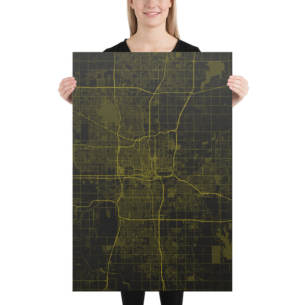 Oklahoma City Black and Yellow Canvas Map