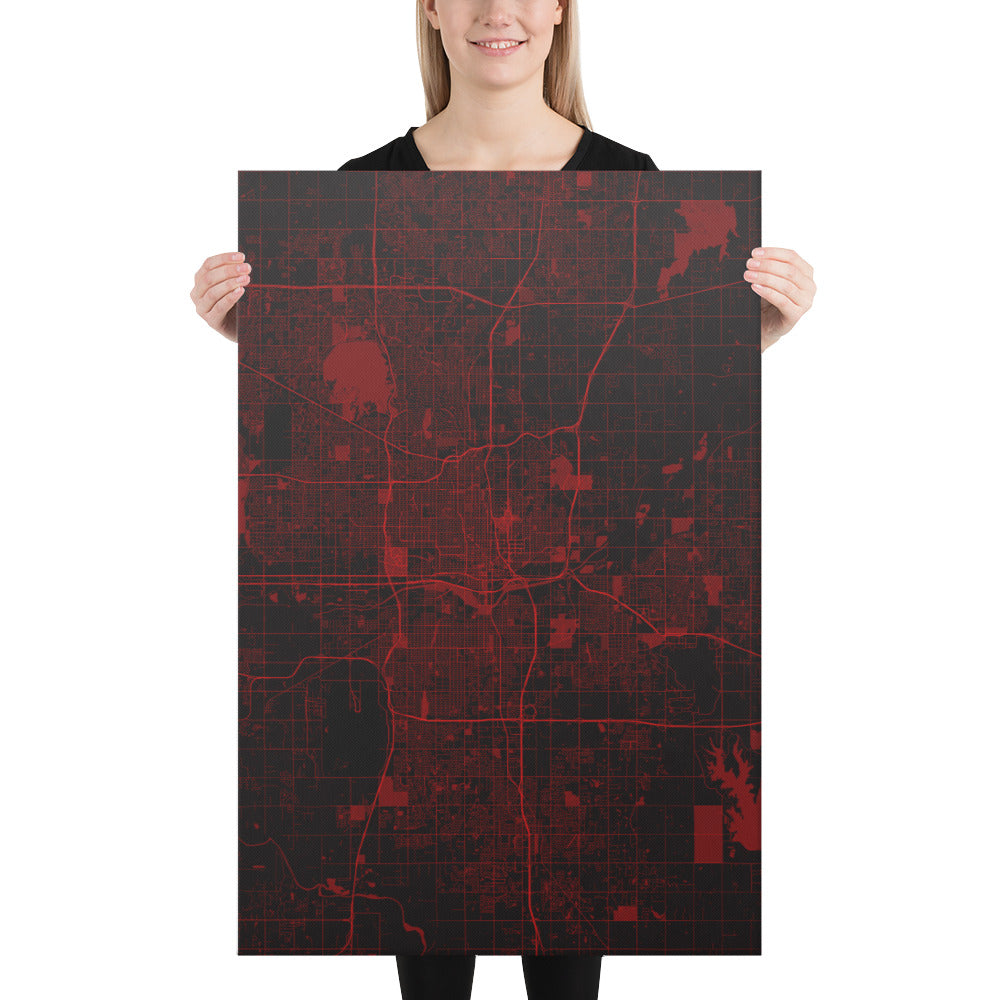 Oklahoma City Black and Red Canvas Map