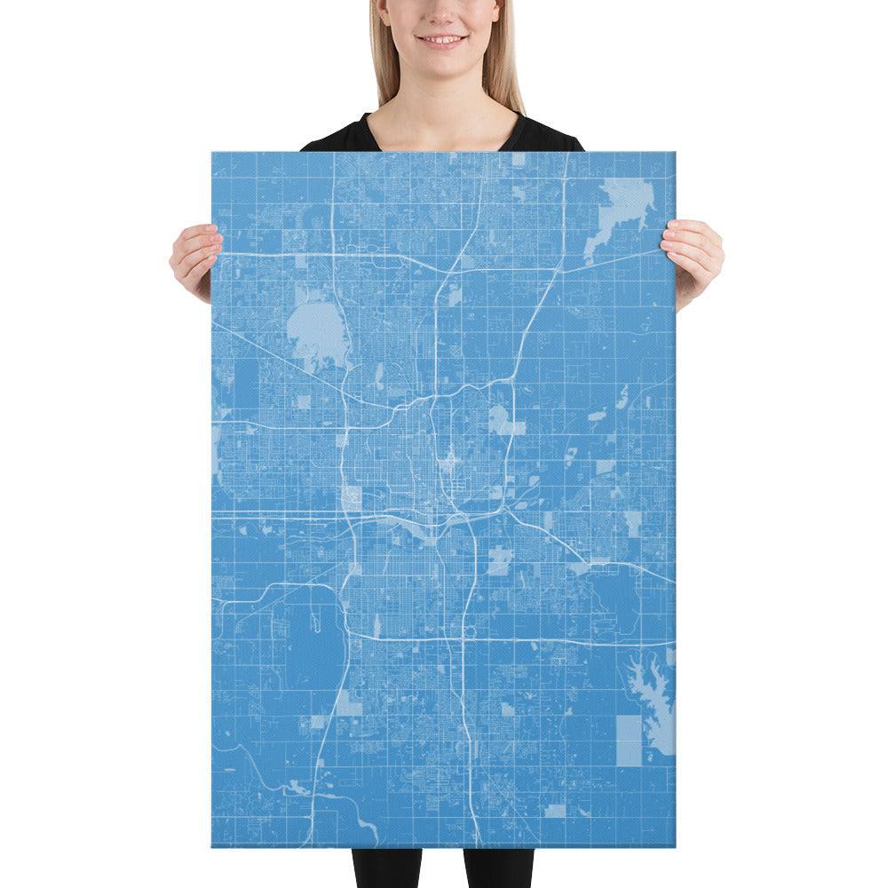 Oklahoma City Blue and White Canvas Map