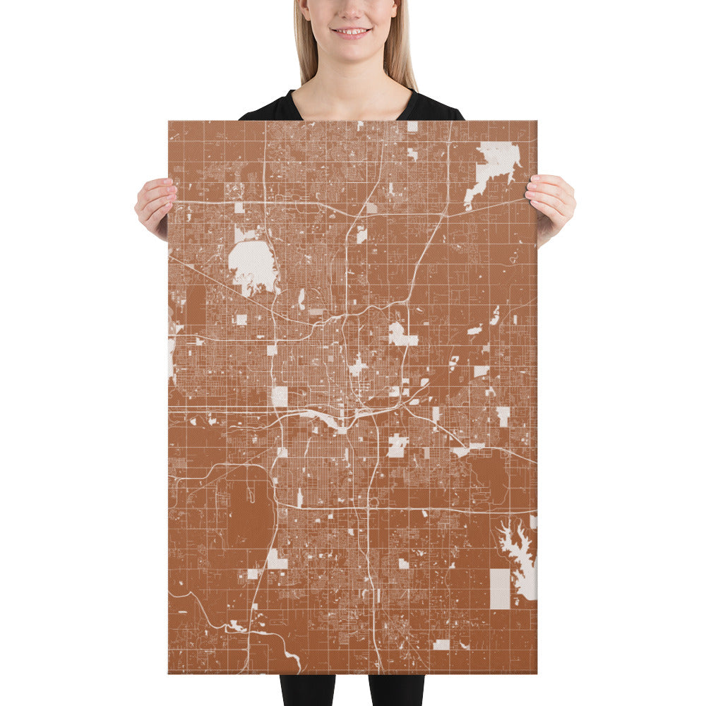 Oklahoma City Brown and White Canvas Map