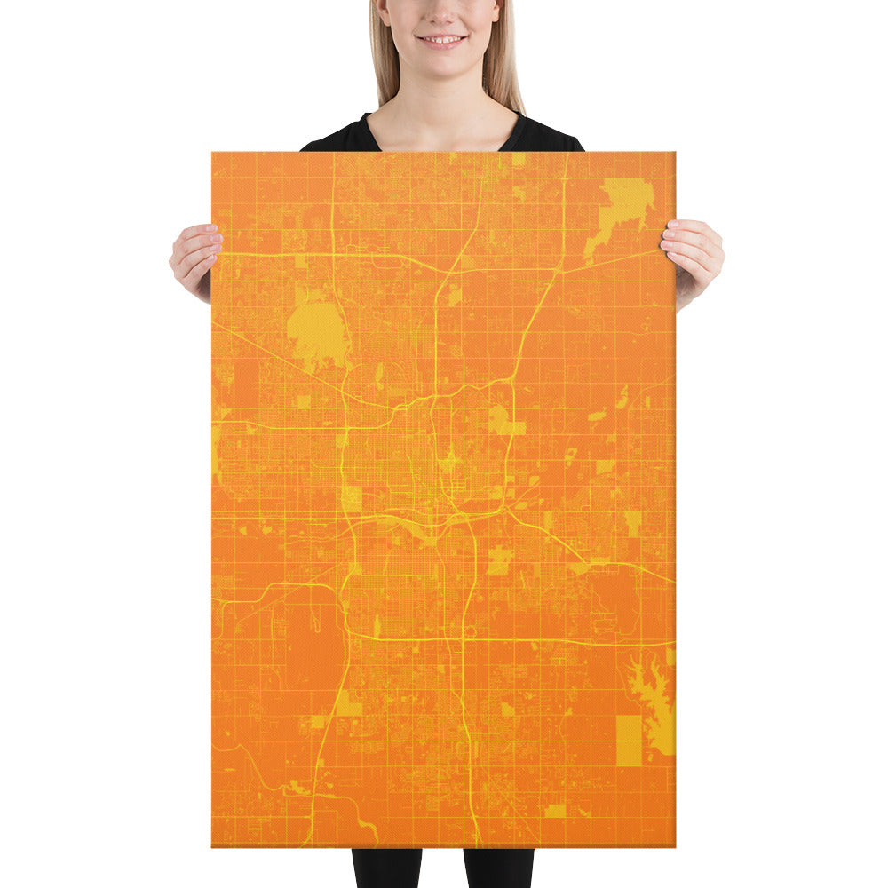 Oklahoma City Orange and Yellow Canvas Map