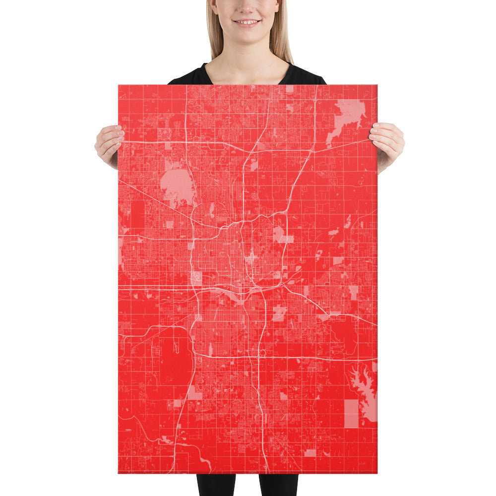 Oklahoma City Red and White Canvas Map