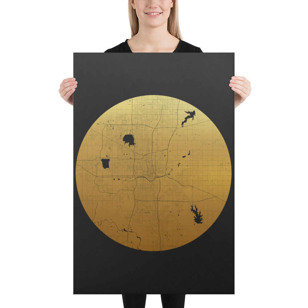 Oklahoma City Gold on Black Canvas Map