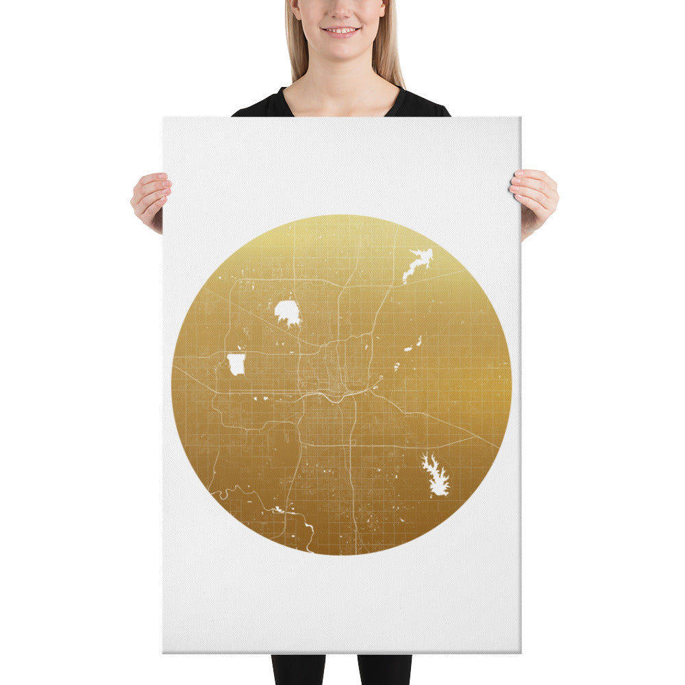 Oklahoma City Gold on White Canvas Map