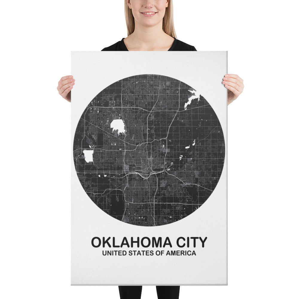 Oklahoma City Circular Black Canvas Map