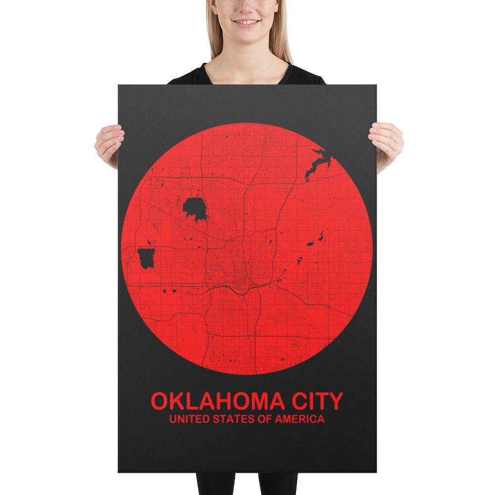 Oklahoma City Circular Red Canvas Map