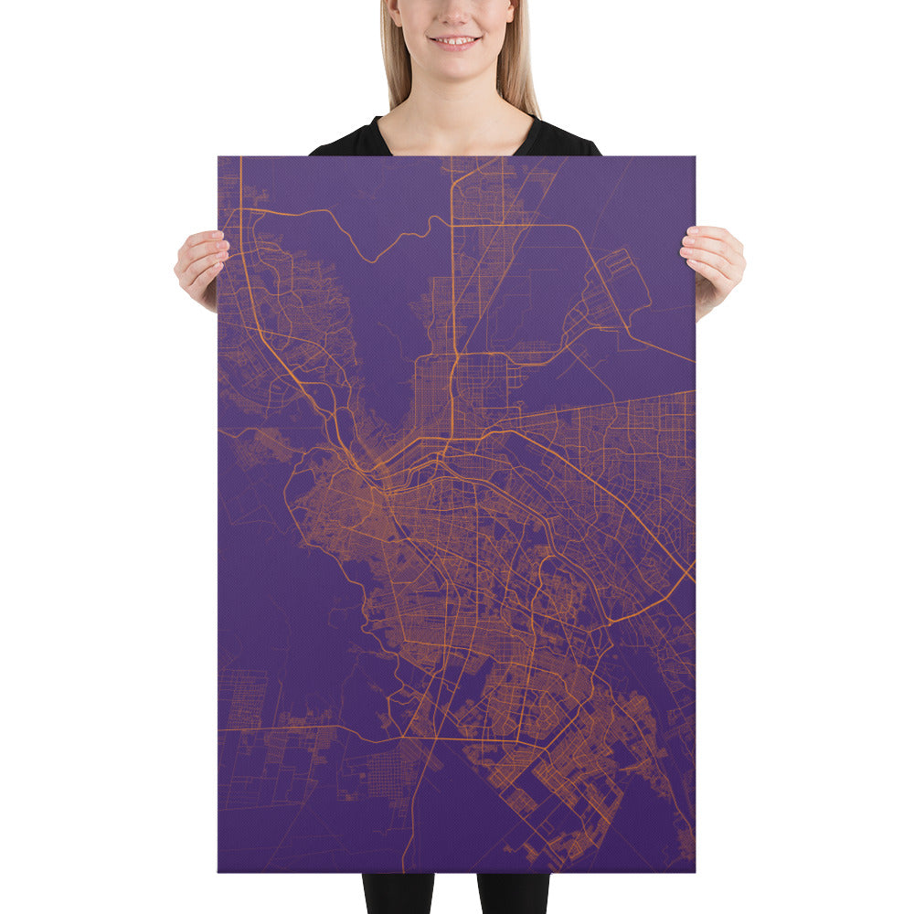 El Paso Purple and Orange Canvas Map