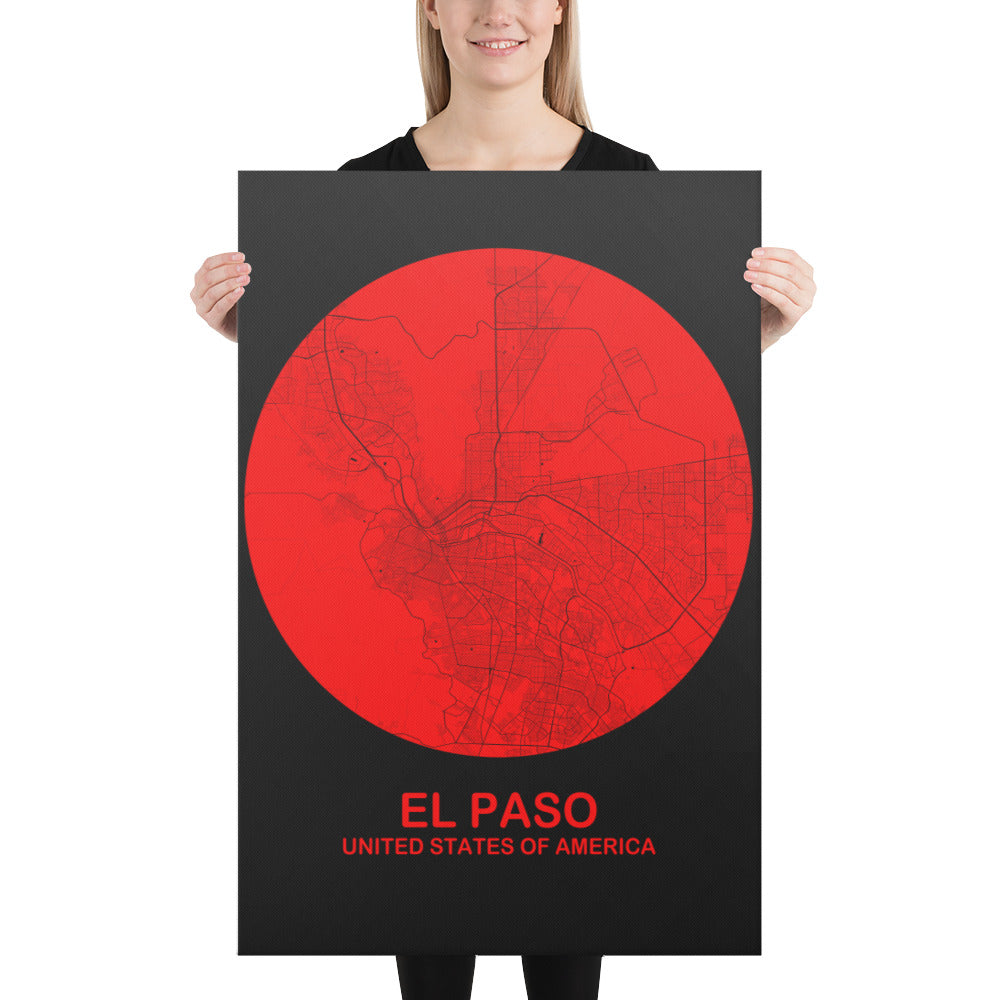 El Paso Circular Red Canvas Map