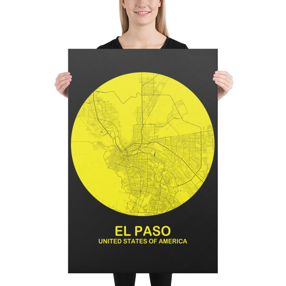 El Paso Circular Yellow Canvas Map