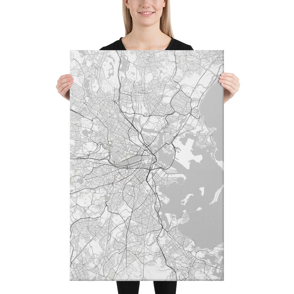 Boston White Canvas Map