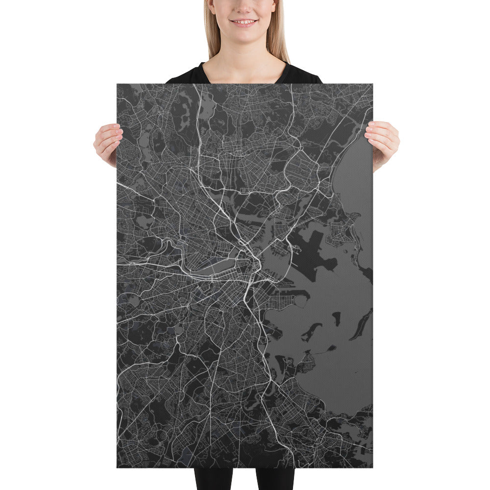 Boston Black Canvas Map