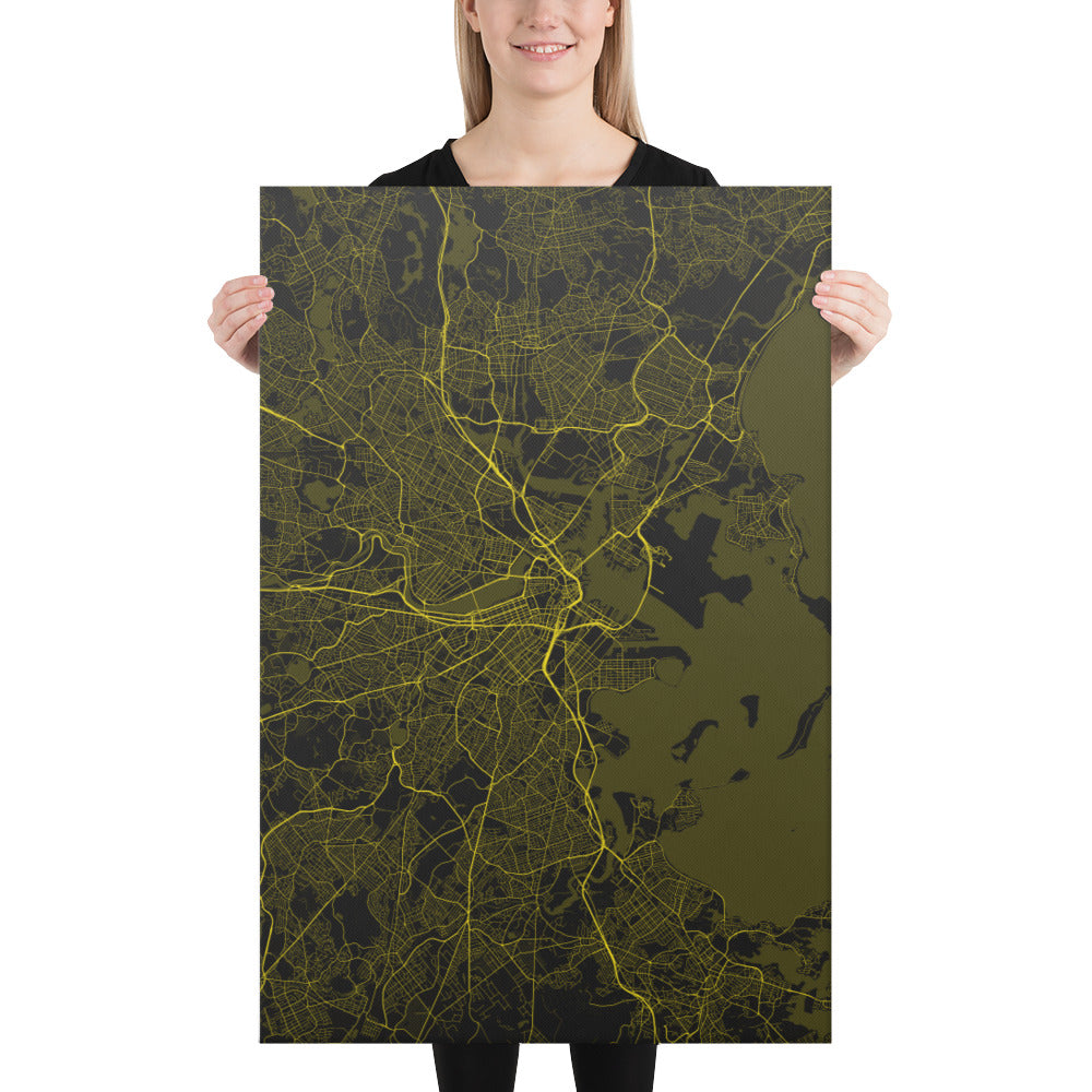 Boston Black and Yellow Canvas Map