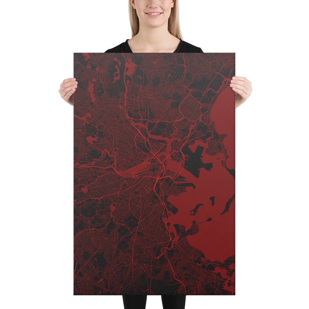 Boston Black and Red Canvas Map