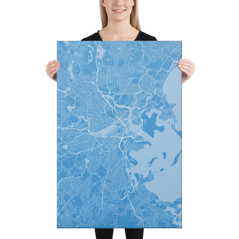 Boston Blue and White Canvas Map