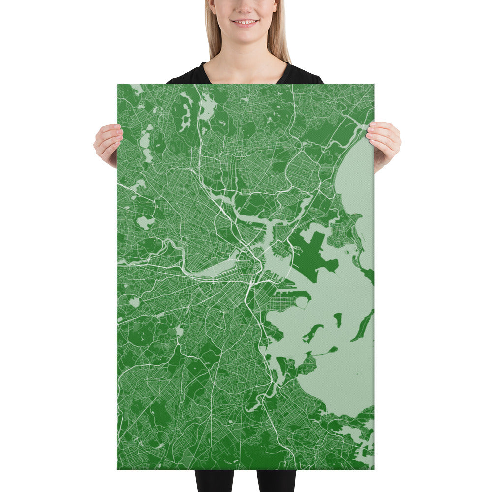 Boston Green and White Canvas Map