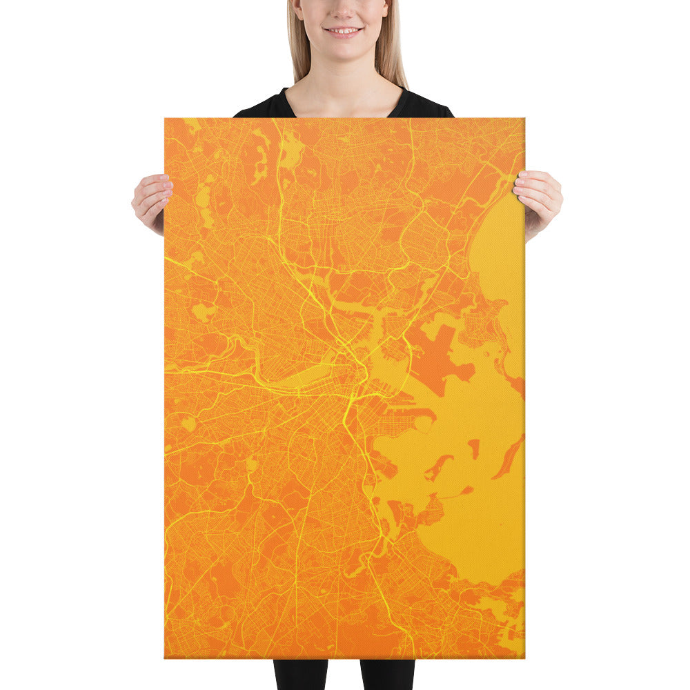 Boston Orange and Yellow Canvas Map