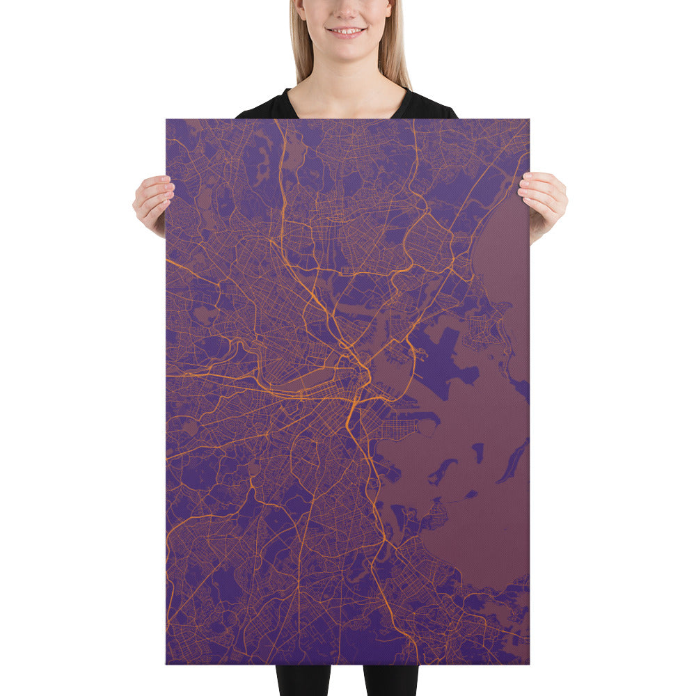 Boston Purple and Orange Canvas Map