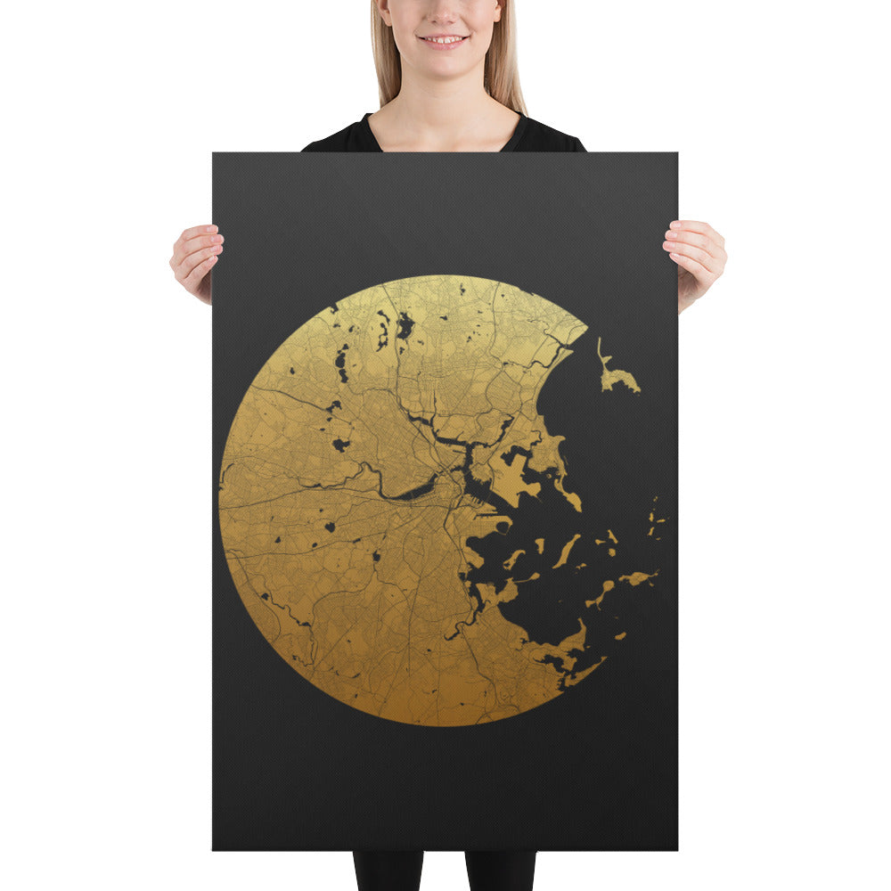 Boston Gold on Black Canvas Map