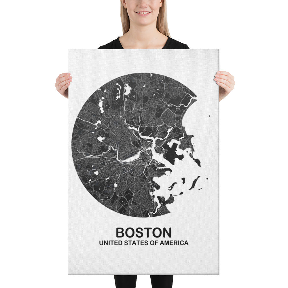 Boston Circular Black Canvas Map