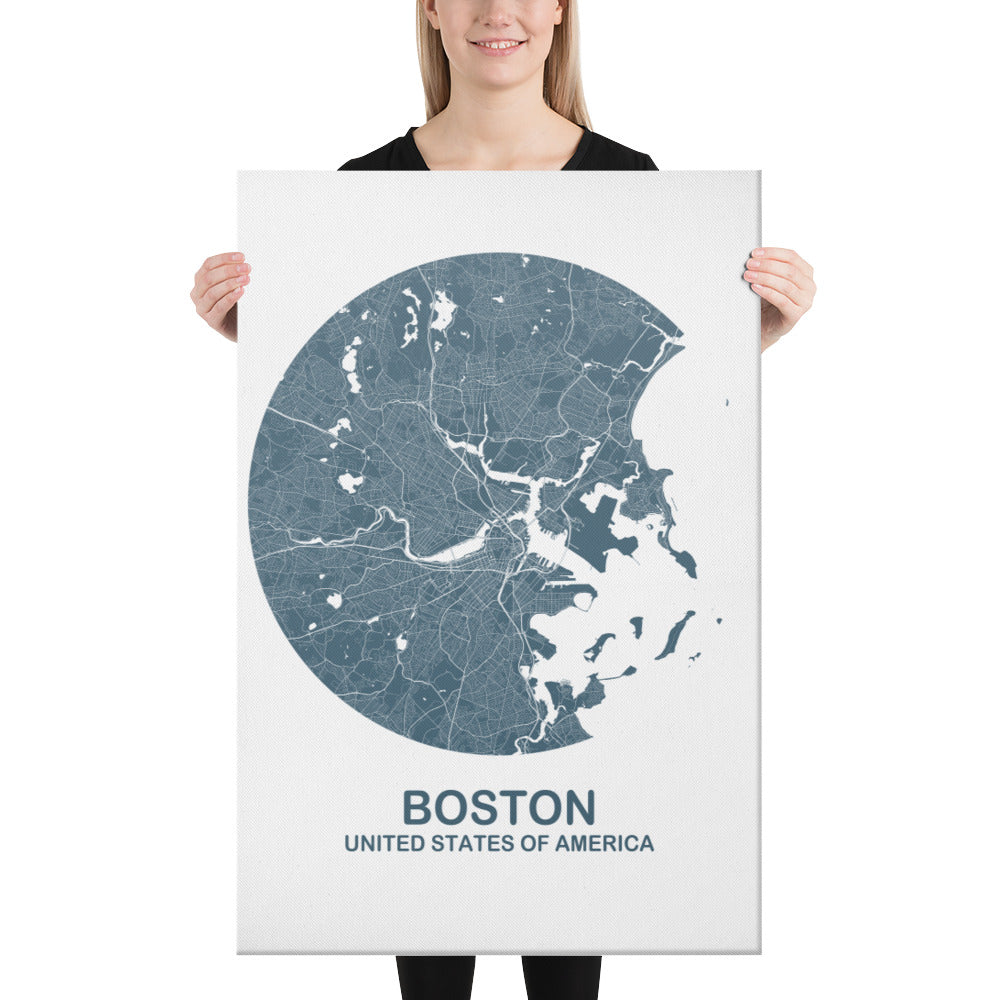 Boston Circular Blue Canvas Map