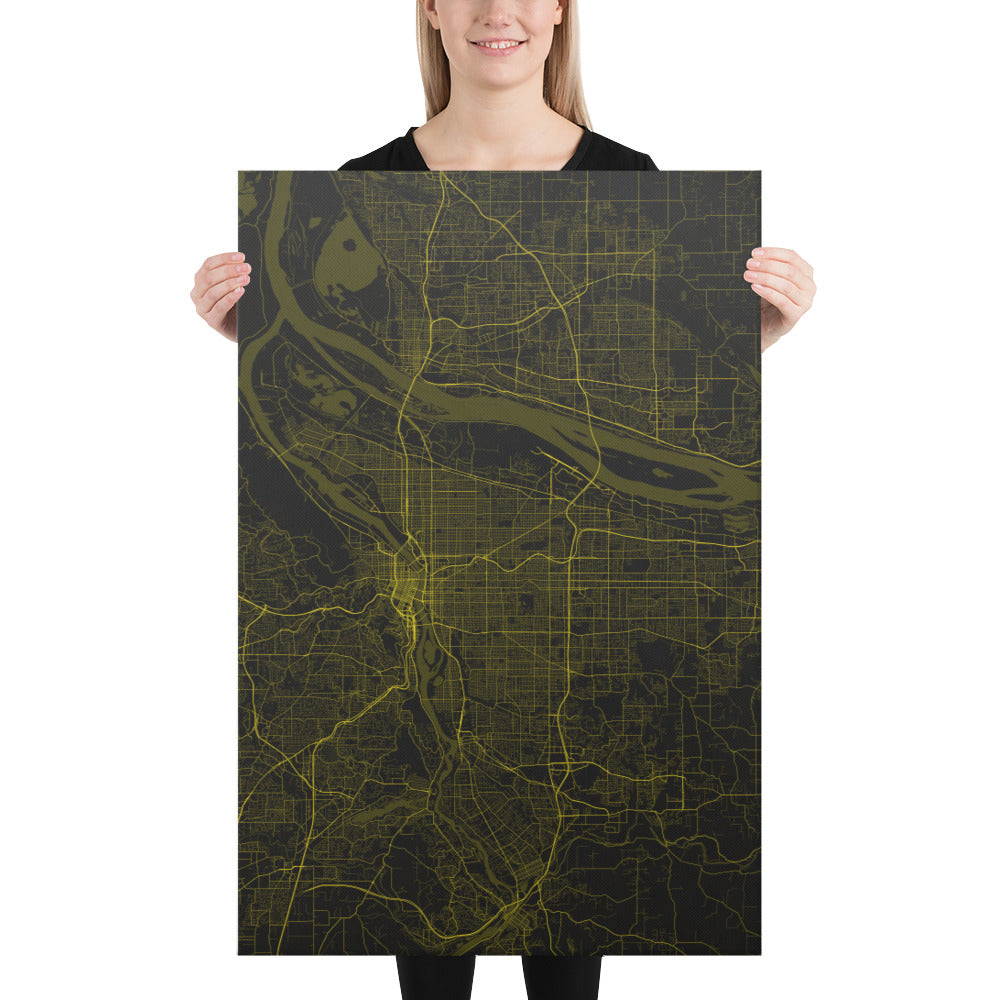 Portland Black and Yellow Canvas Map