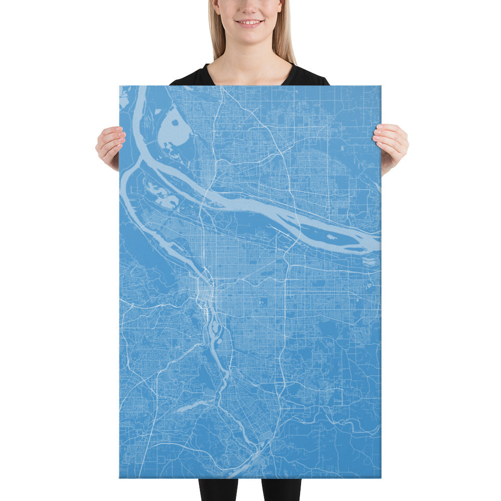 Portland Blue and White Canvas Map