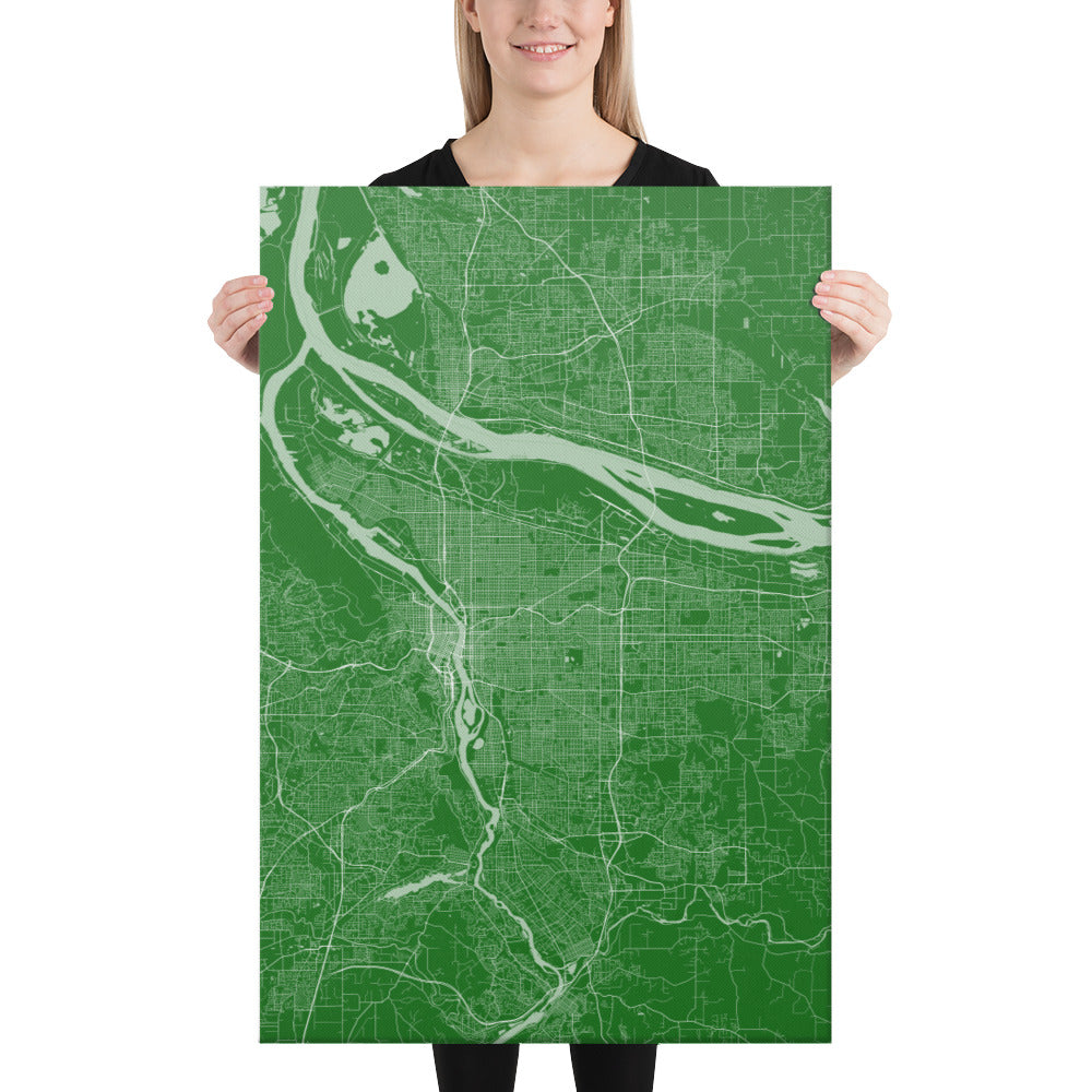 Portland Green and White Canvas Map