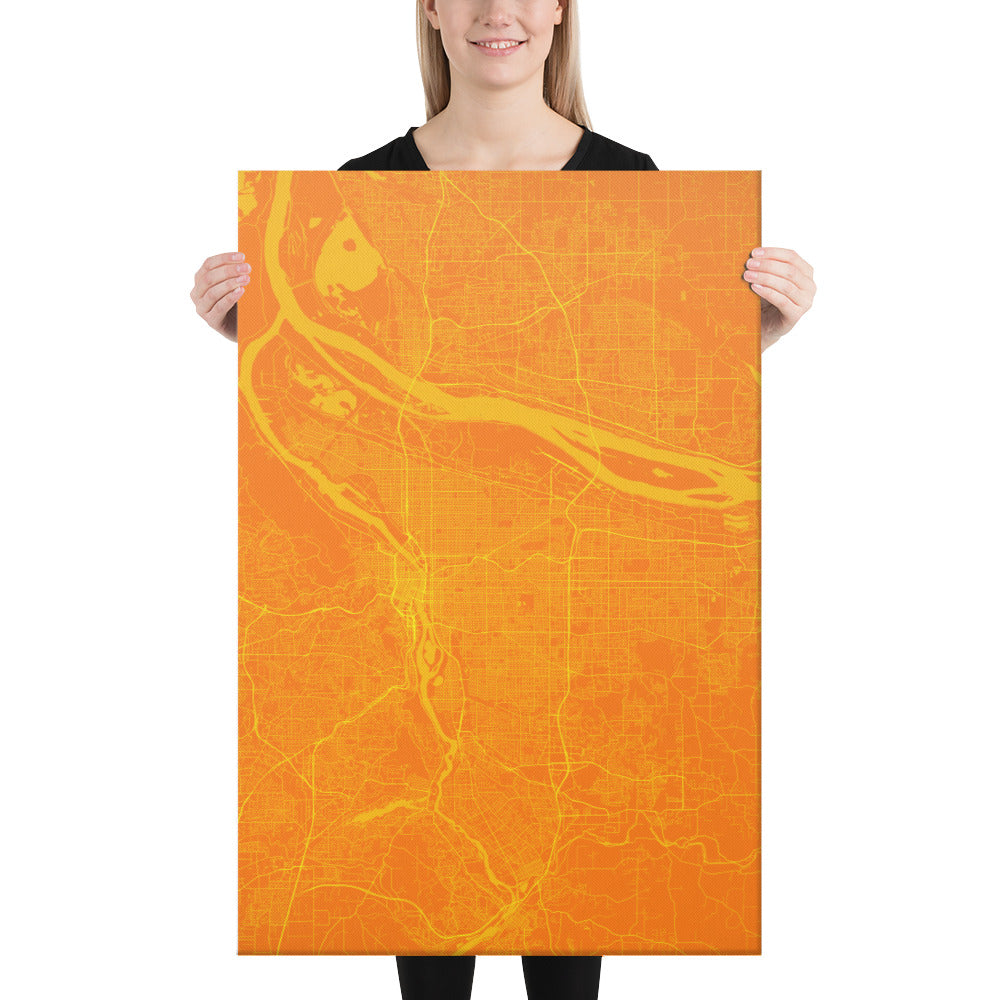 Portland Orange and Yellow Canvas Map