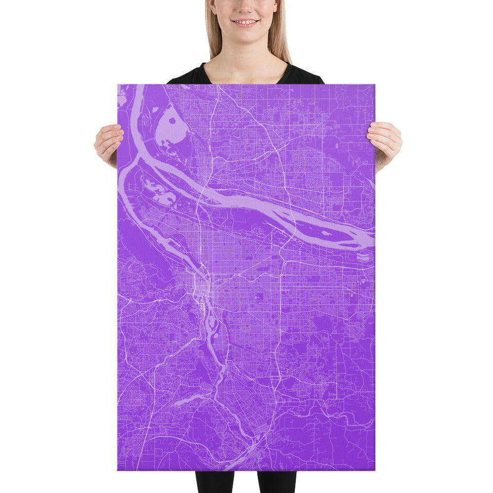 Portland Purple and White Canvas Map