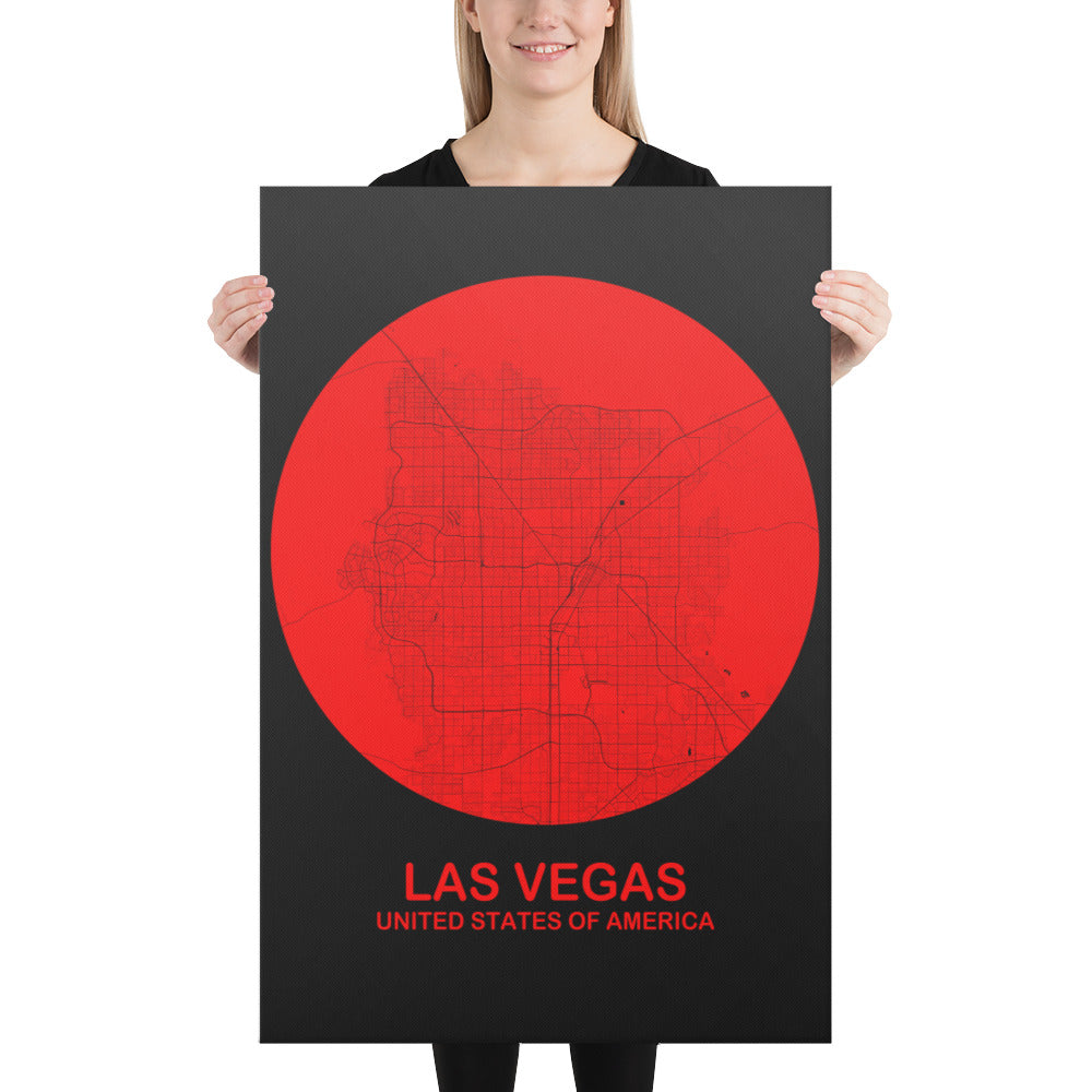 Las Vegas Circular Red Canvas Map