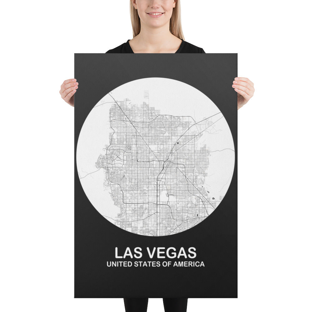 Las Vegas Circular White Canvas Map